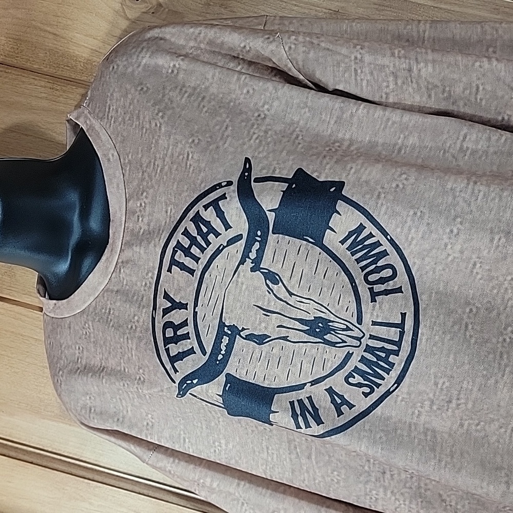 Tan Graphic Pullover Sweatshirt - 'Try That In A Small Town'
